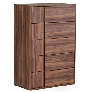 limari home asus 5-drawer self closing modern wood chest in walnut