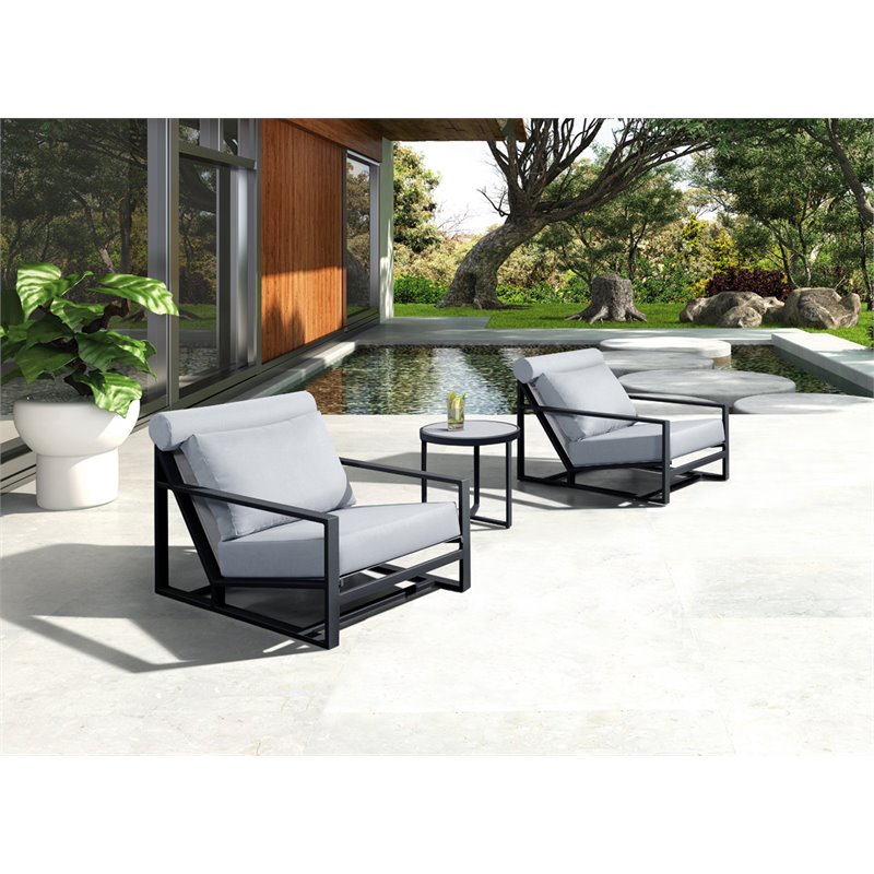 Limari Home Boardwalk Fabric and Aluminum Lounge Chair Set in Gray/Black