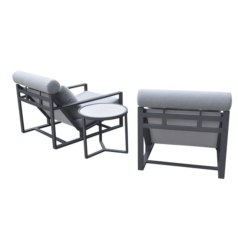 Limari Home Boardwalk Fabric and Aluminum Lounge Chair Set in Gray/Black