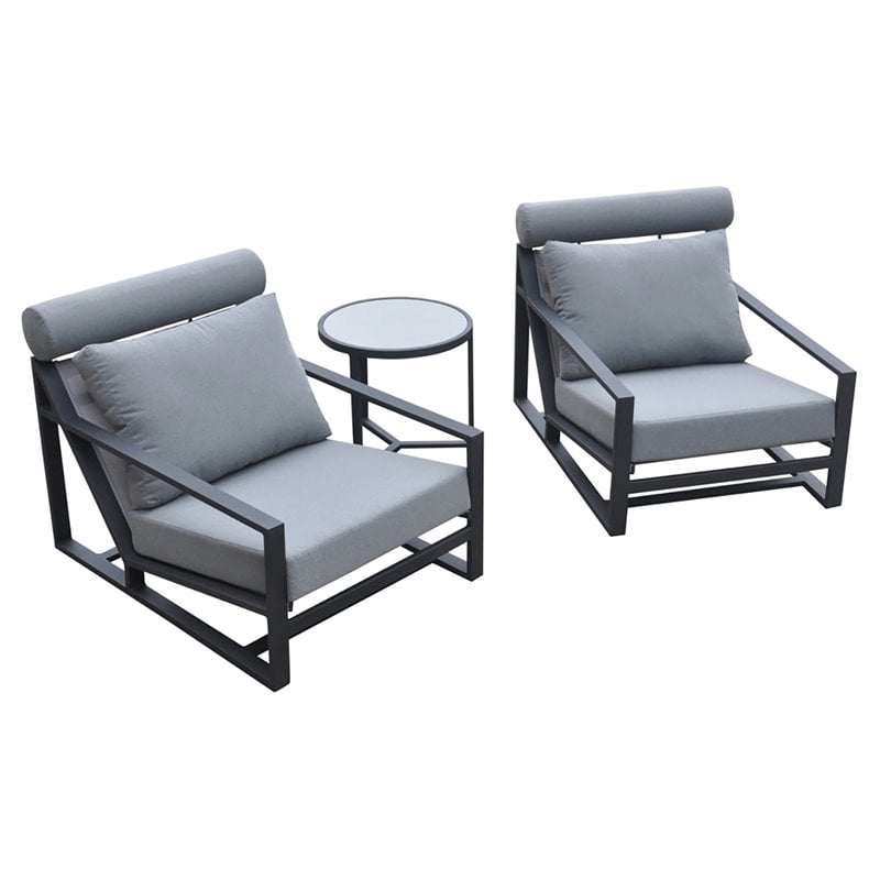 Limari Home Boardwalk Fabric and Aluminum Lounge Chair Set in Gray/Black