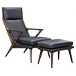 Limari Home Fulton Faux Leather & Wood Lounge Chair & Ottoman in Black/Walnut