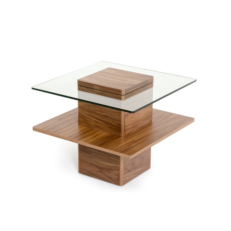 Limari Home Clarion Mid-Century Tempered Glass & Veneer End Table in Walnut