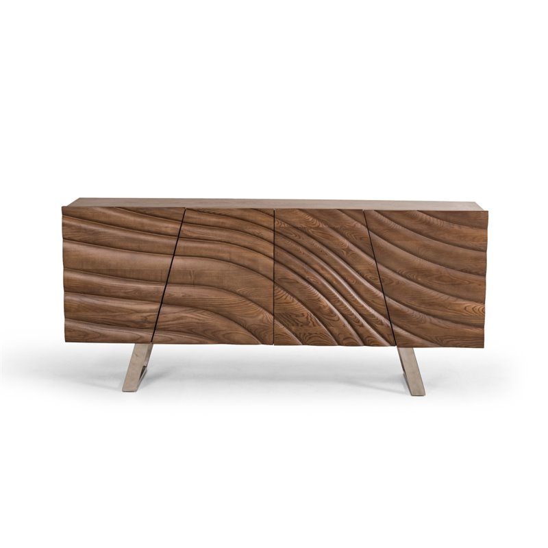 Limari Home Finley 4-Door Mid-Century Wood & Stainless Steel Buffet in Walnut