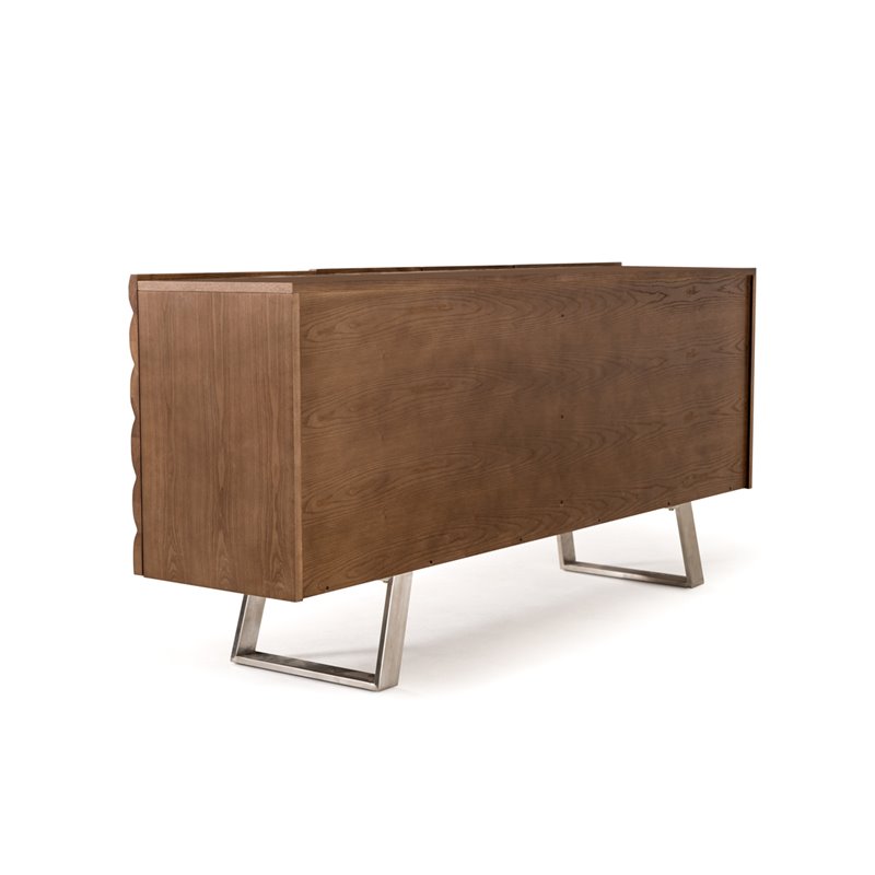 Limari Home Finley 4-Door Mid-Century Wood & Stainless Steel Buffet in Walnut