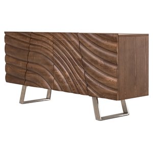 Limari Home Finley 4-Door Mid-Century Wood & Stainless Steel Buffet in Walnut