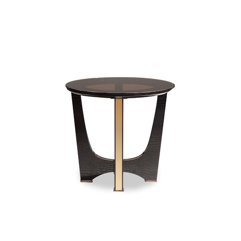 Limari Home Talin Modern MDF Wood & Glass End Table in Black/Rose Gold Finish
