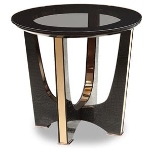 Limari Home Talin Modern MDF Wood & Glass End Table in Black/Rose Gold Finish
