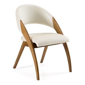 Limari Home Lucas 18&quot Mid-Century Faux Leather Dining Chair in Off White/Walnut