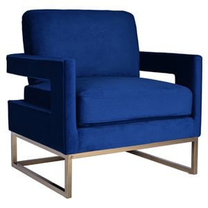 Limari Home Edna 21&quot Modern Velvet & Stainless Steel Accent Chair in Blue