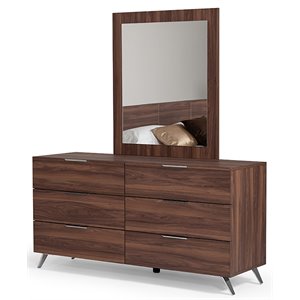 Limari Home Brooklyn 39x34&quot Rectangular Modern MDF Wood Mirror in Walnut