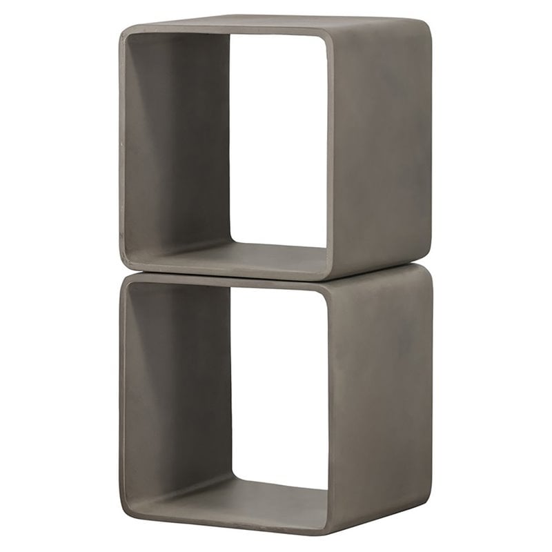 Limari Home Pickens Two Stacked Cube Modern Concrete Stone Shelf in Gray