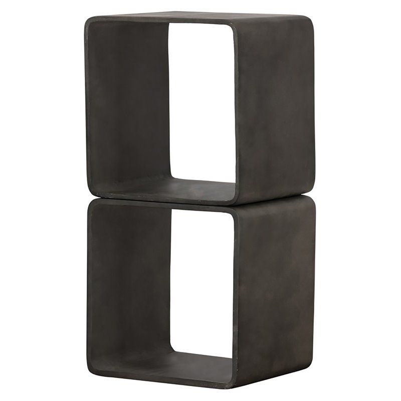 Limari Home Pickens Two Stacked Cube Modern Concrete Stone Shelf in Dark Gray