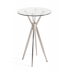 Limari Home Kaitlyn Round Steel & Tempered Glass Bar Table in Silver/Clear