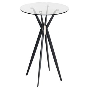 limari home kaitlyn round stainless steel & tempered glass bar table in black
