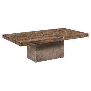 Limari Home Renzo 53&quot Modern Solid Oak Wood & Concrete Coffee Table in Walnut