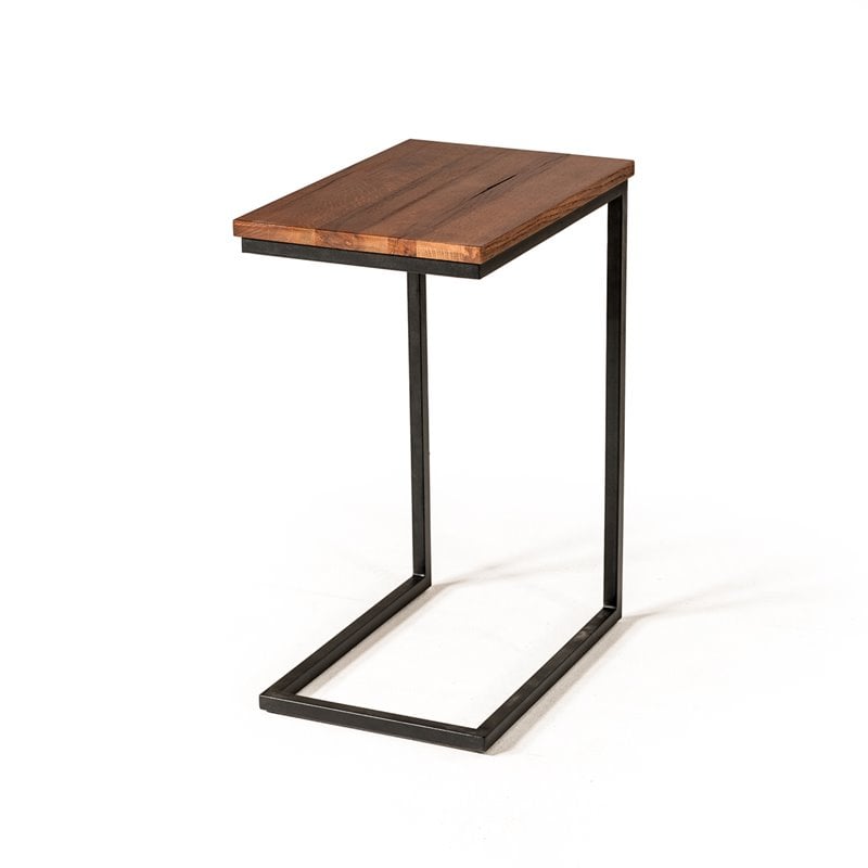 Limari Home Turner C-Shaped Wood & Metal Side Table in Brown/Black