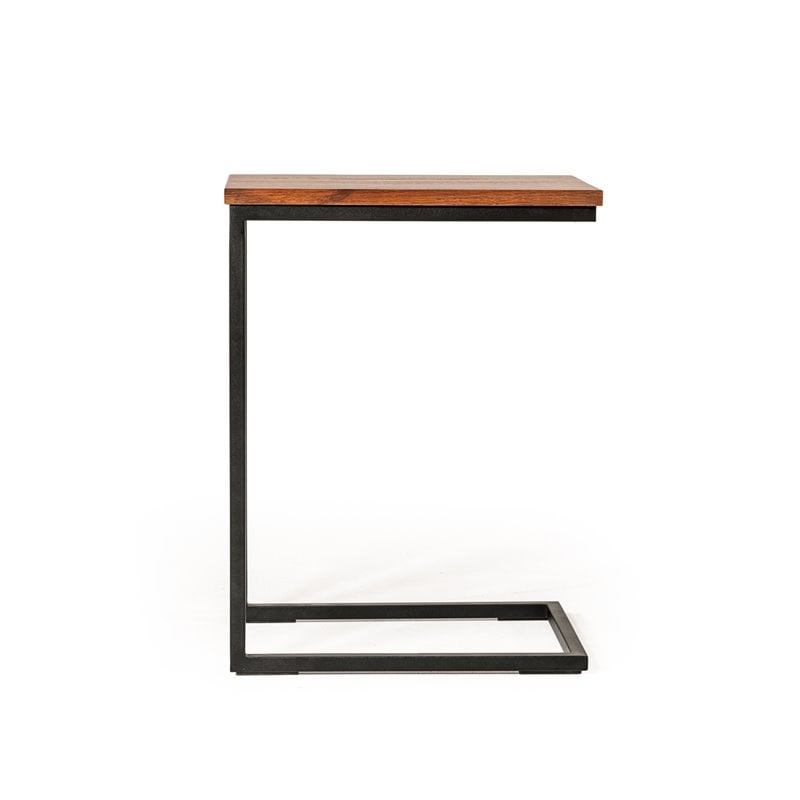 Limari Home Turner C-Shaped Wood & Metal Side Table in Brown/Black