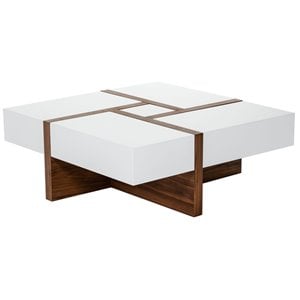Limari Home Makai 39&quot Square Modern MDF Wood Coffee Table in White/Walnut