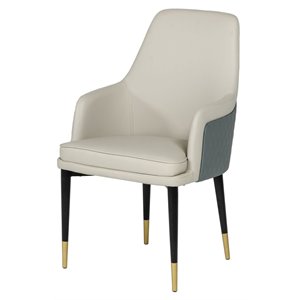 Limari Home Duval 19&quot High Back Leather and Metal Dining Chair in White/Gray