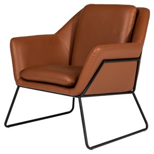 limari home jennifer powder-coated eco-leather & metal accent chair in brown