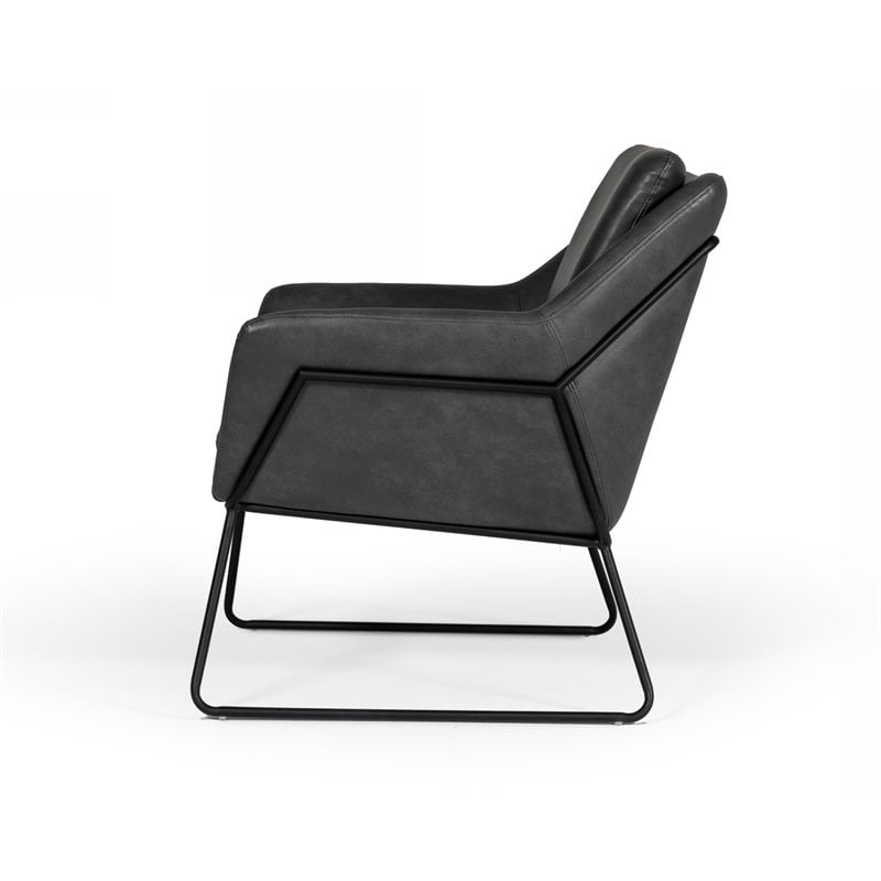 Limari Home Jennifer Powder-Coated Eco-Leather & Metal Accent Chair in Dark Gray