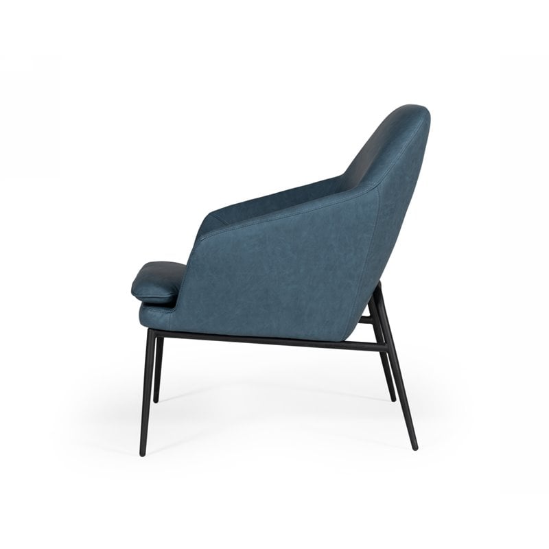 Limari Home Esteban Stitch Detail Eco-Leather & Metal Accent Chair in Blue