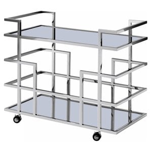 limari home caleb stainless steel and glass bar cart in polished silver/clear