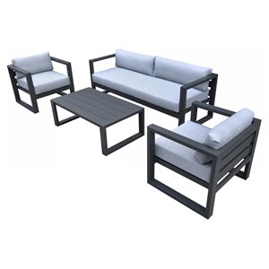 Limari Home Weber Modern Fabric & Aluminum Outdoor Sofa Set in Gray/Black