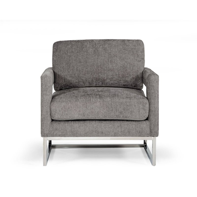 Limari Home Edna Modern Velvet & Stainless Steel Accent Chair in Dark Gray