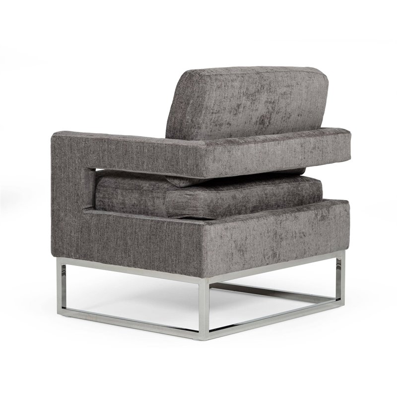 Limari Home Edna Modern Velvet & Stainless Steel Accent Chair in Dark Gray