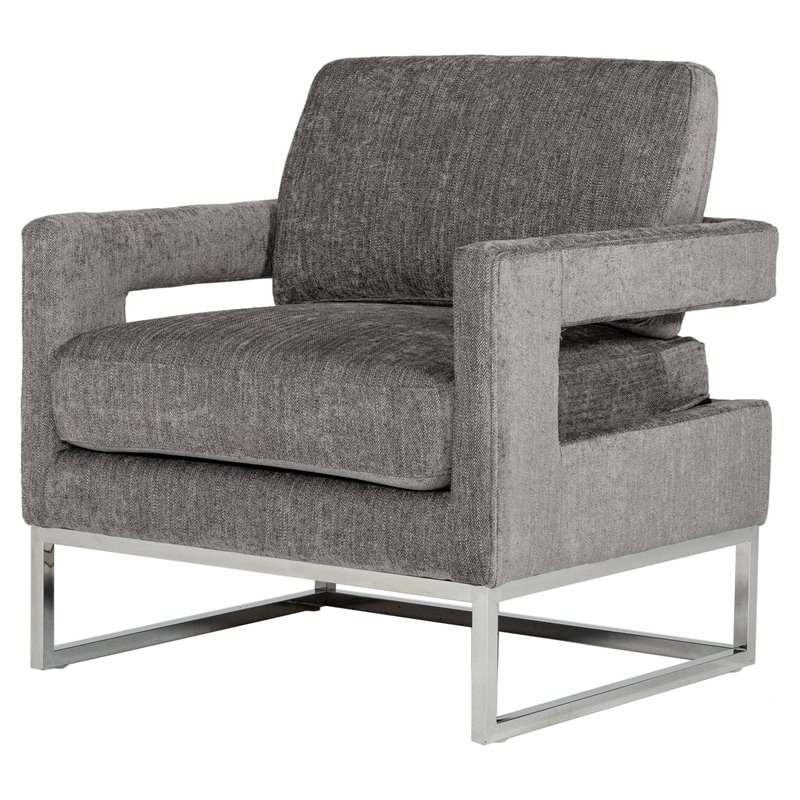 Limari Home Edna Modern Velvet & Stainless Steel Accent Chair in Dark Gray