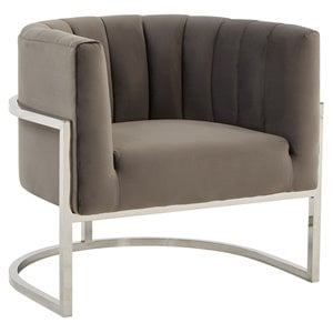 Limari Home Landau 17&quot Velvet & Stainless Steel Accent Chair in Light Gray