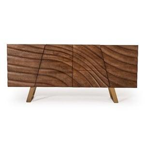 Limari Home Finley 4-Door  Wood & Stainless Steel Buffet in Walnut/Gold