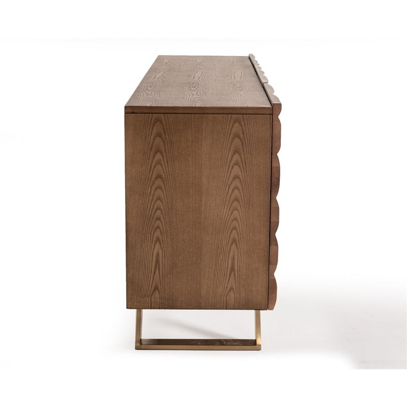 Limari Home Finley 4-Door  Wood & Stainless Steel Buffet in Walnut/Gold