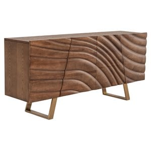 Limari Home Finley 4-Door  Wood & Stainless Steel Buffet in Walnut/Gold