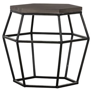 Limari Home Tartan Hexagonal Modern Concrete & Metal End Table in Gray/Black
