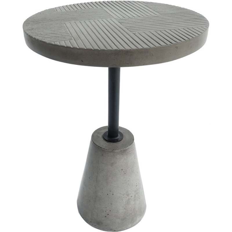 Limari Home Dakan Round Modern Concrete & Metal End Table in Gray/Black