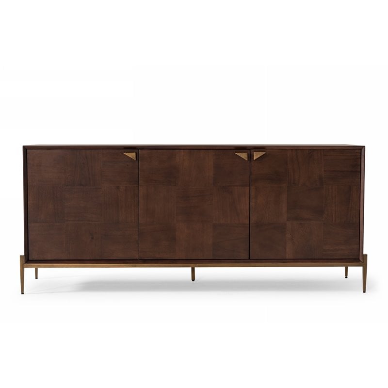 Limari Home Shane 3-Door Modern Acacia Wood & Metal Buffet in Brown/Brass