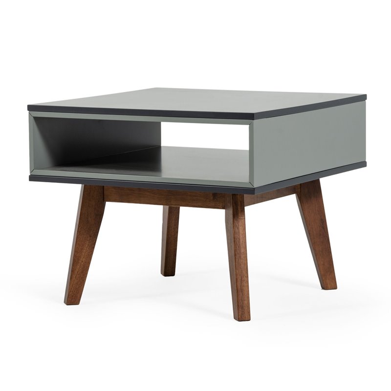 Limari Home Lillian Modern Solid Wood End Table in Light Gray/Walnut Finish