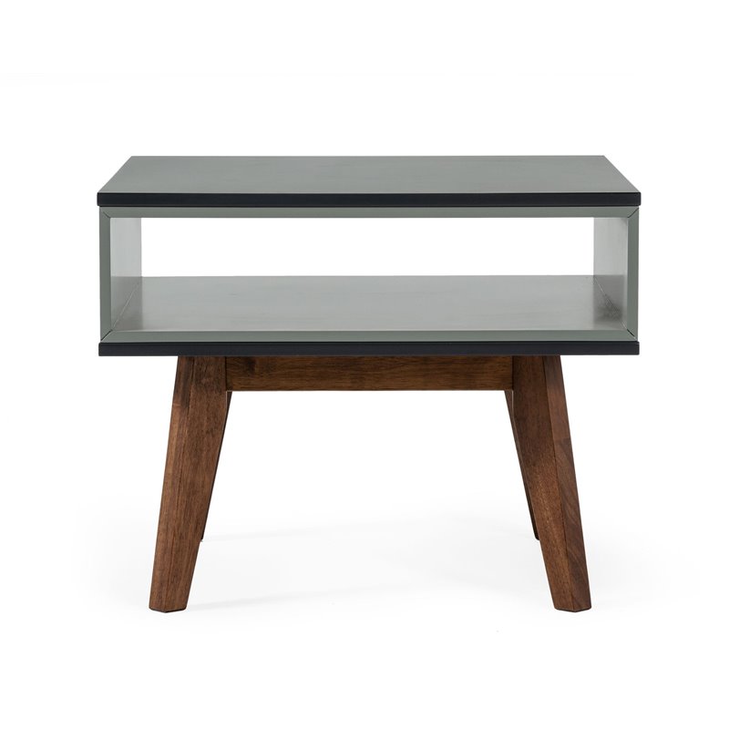 Limari Home Lillian Modern Solid Wood End Table in Light Gray/Walnut Finish