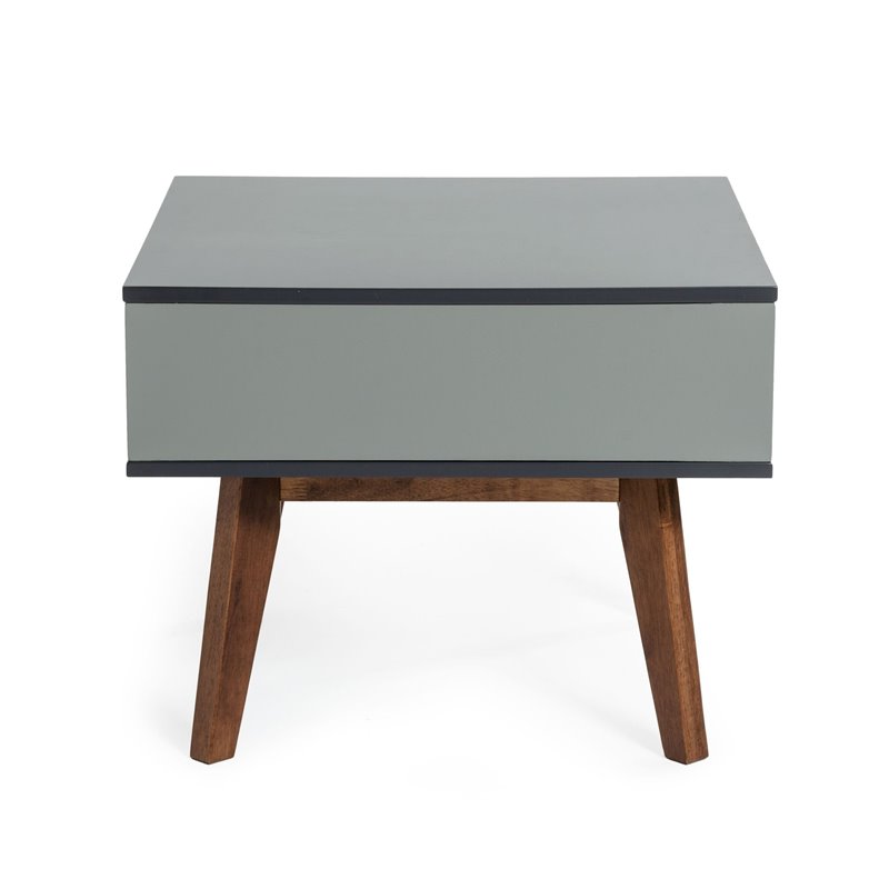 Limari Home Lillian Modern Solid Wood End Table in Light Gray/Walnut Finish