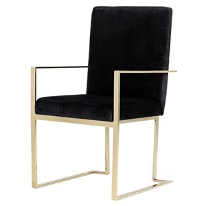 Limari Home Fowler 18.5&quot Modern Stainless Steel & Velvet Dining Chair in Black