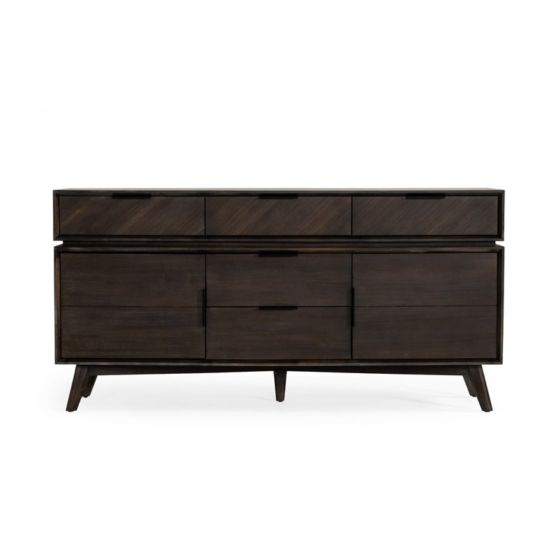 Limari Home Roger 2-Door 5-Drawer Mid-Century Solid Acacia Wood Buffet in Brown