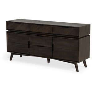 Limari Home Roger 2-Door 5-Drawer Mid-Century Solid Acacia Wood Buffet in Brown