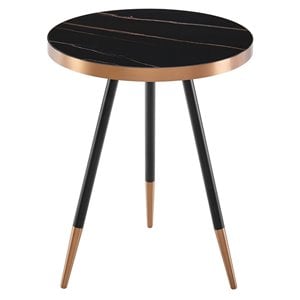 Limari Home Cayson Round Modern Ceramic & Marble End Table in Black/Rose Gold