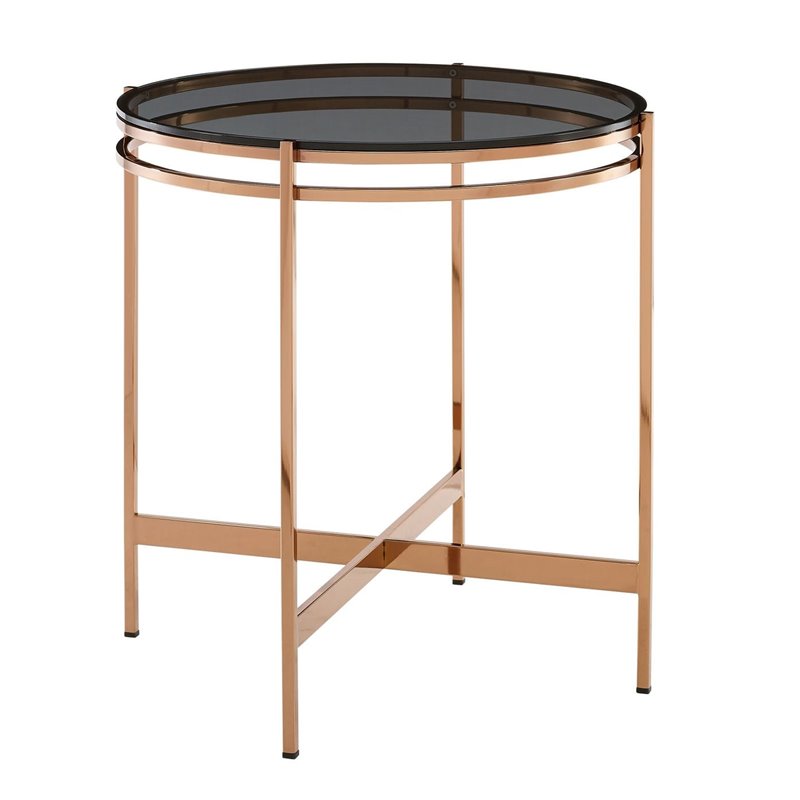 Limari Home Bradford Round Modern Metal & Glass End Table in Gold/Black