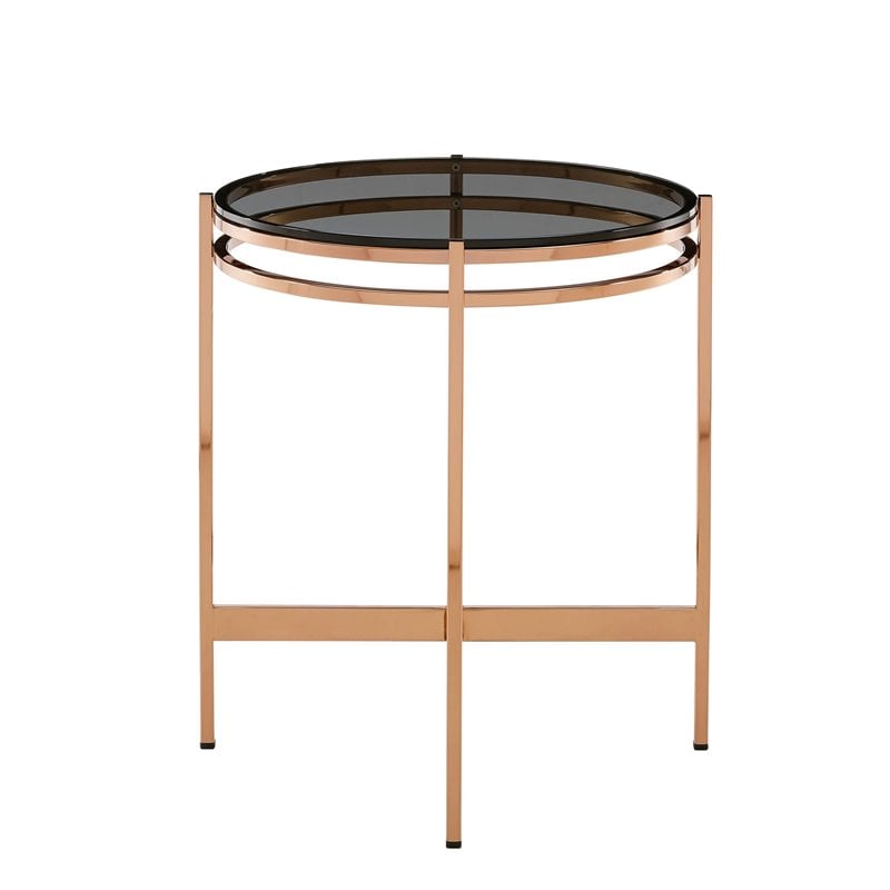 Limari Home Bradford Round Modern Metal & Glass End Table in Gold/Black