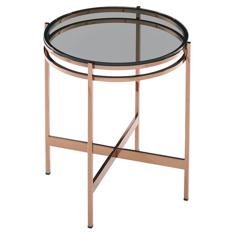 Limari Home Bradford Round Modern Metal & Glass End Table in Gold/Black