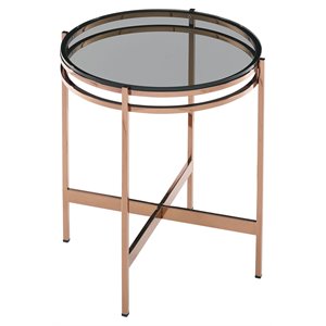 Limari Home Bradford Round Modern Metal & Glass End Table in Gold/Black