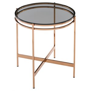 Limari Home Bradford Round Modern Metal & Glass End Table in Black/Gold